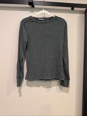 Madewell Striped Long Sleeve Knit Top - Green & White